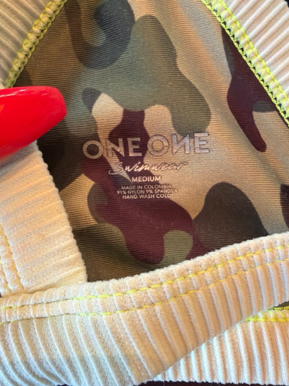 ONE ONE Camo Rib-Trim Bikini Set - Green Camouflage - Picture 4 of 5